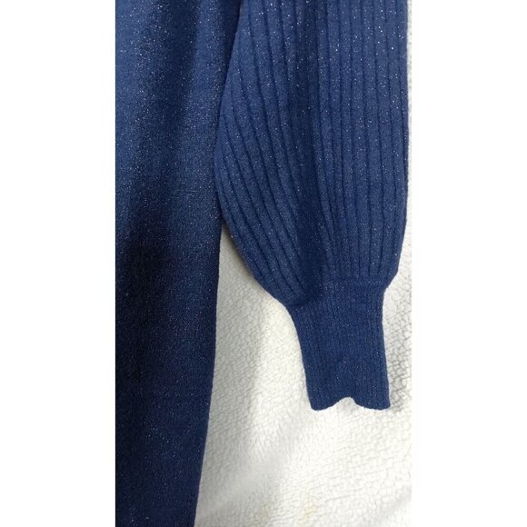 Nanette Lepore Women's Size M Blue Metallic Sweater Dress Balloon Sleeves Mock - Picture 6 of 9